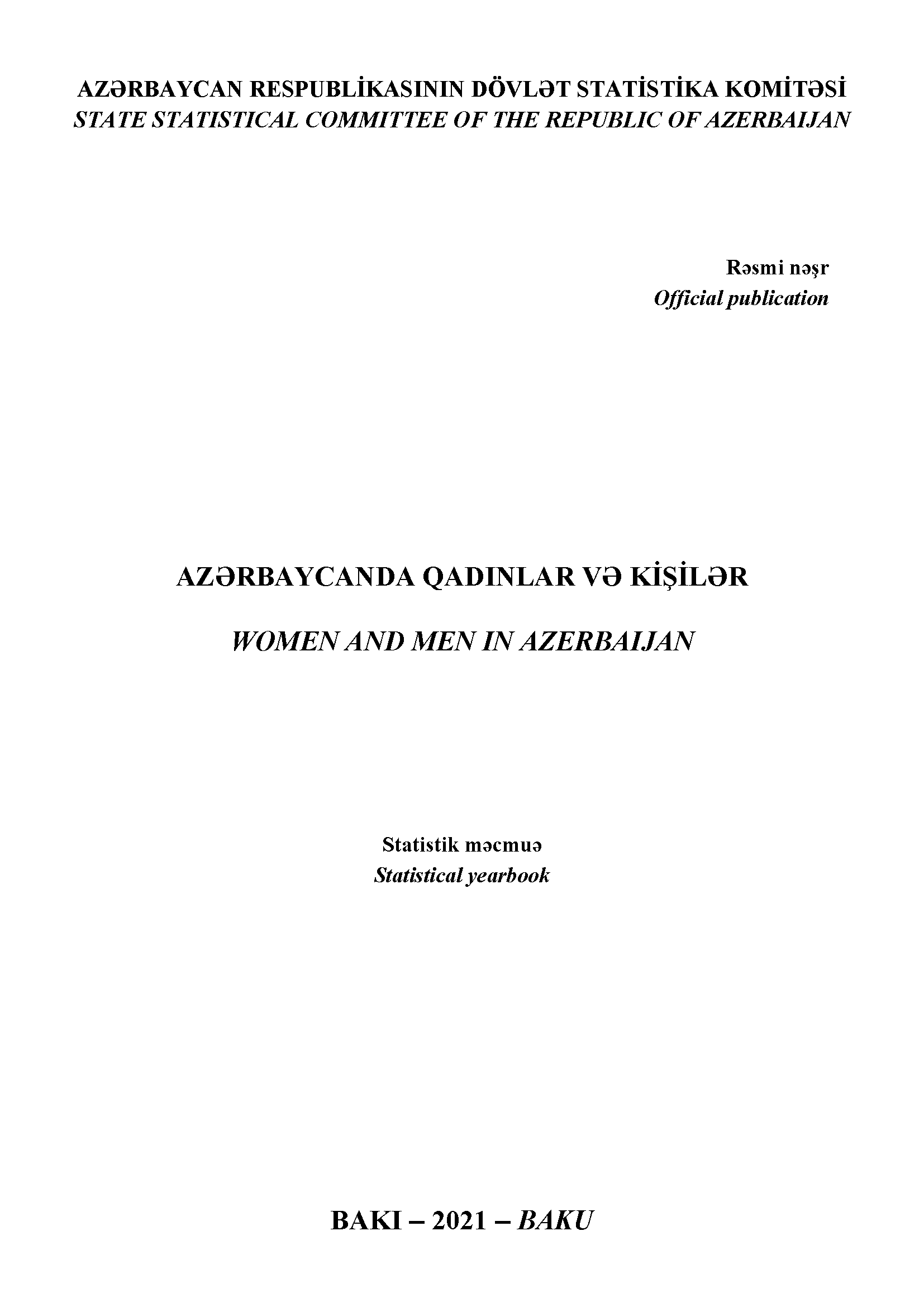 Women and men in Azerbaijan: statistical yearbook (2021)