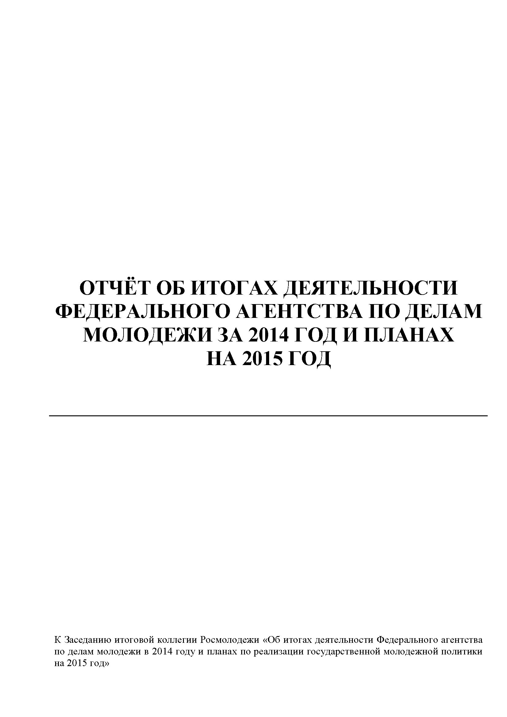 Отчет об итогах деятельности Федерального агентства по делам молодежи за 2014 год и планах на 2015 год