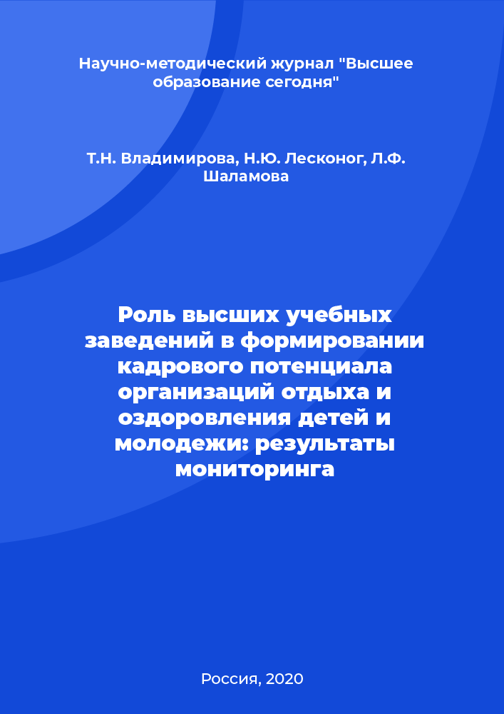 The role of Higher Education Institutions in forming human resources potential of recreation and recreation organisations for children and youth: monitoring results